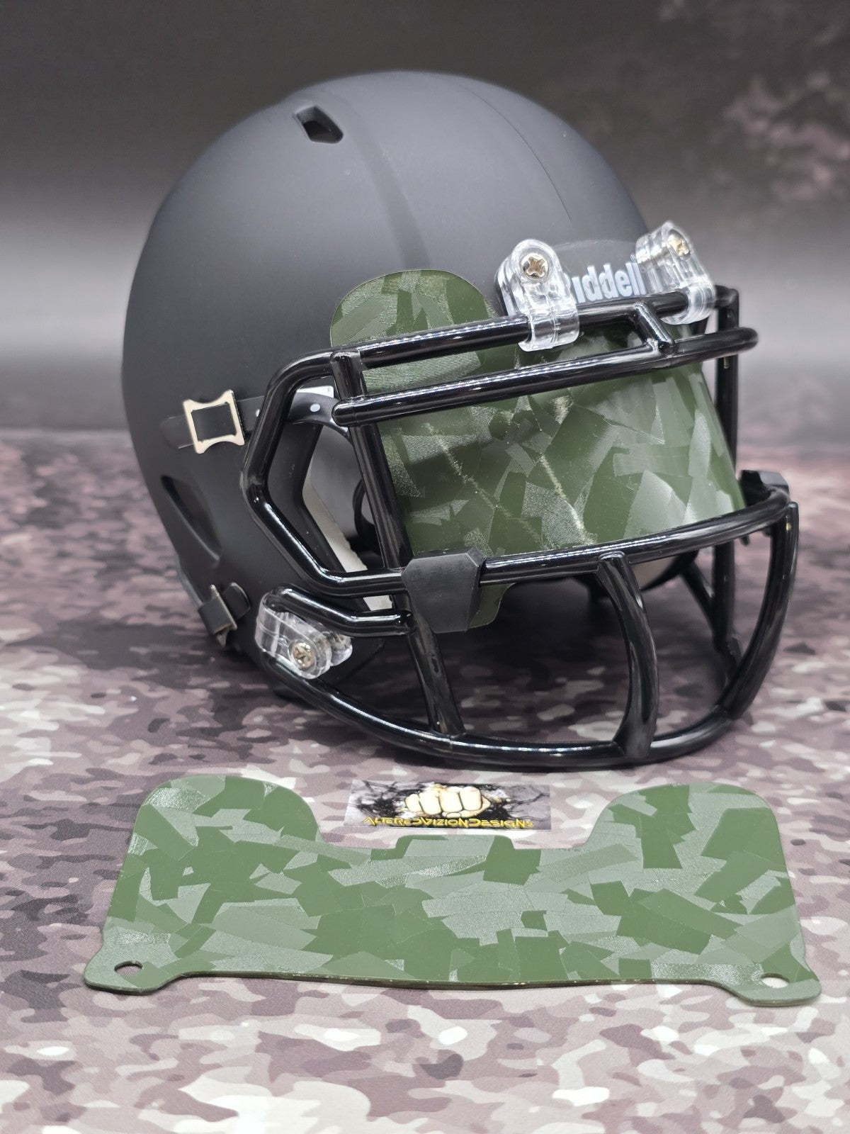 Custom Army Green Mini Helmet Visor (Thin Flexi Style) Riddell compatible