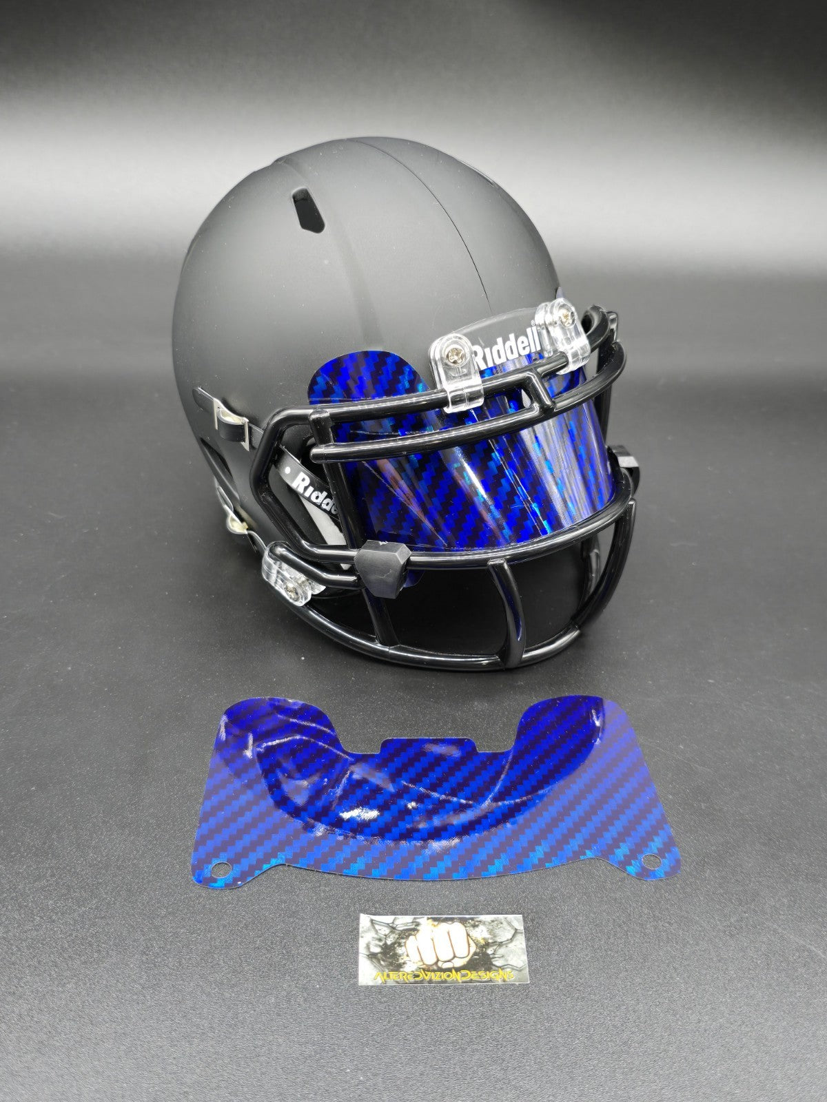 Custom Blue Carbon Mini Helmet Visor (Thin Flexi Style)  Riddell compatible
