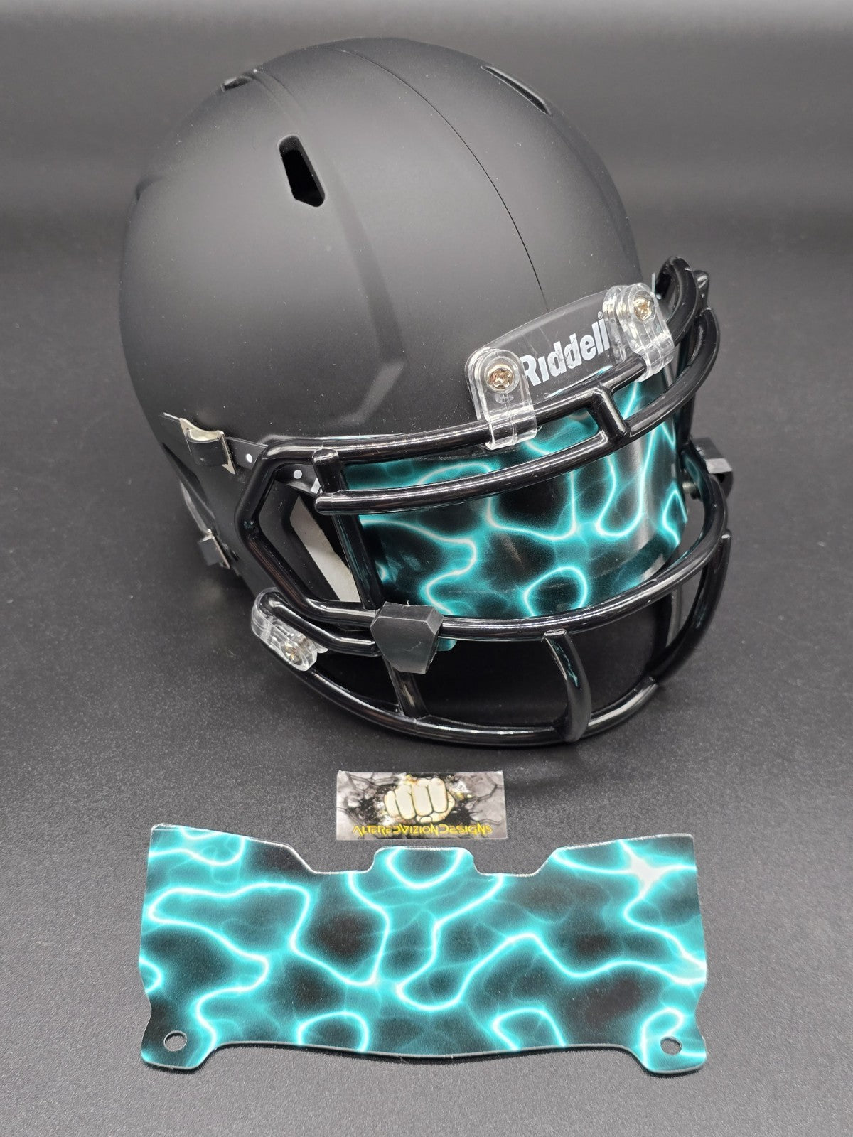 Custom Electric Teal Mini Helmet Visor (Thin Flexi Style)  Riddell compatible