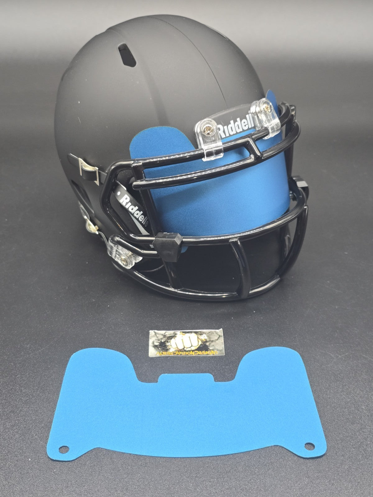 Custom Lite Blue Blaze Mini Helmet Visor (Thin Flexi Style)  Riddell compatible