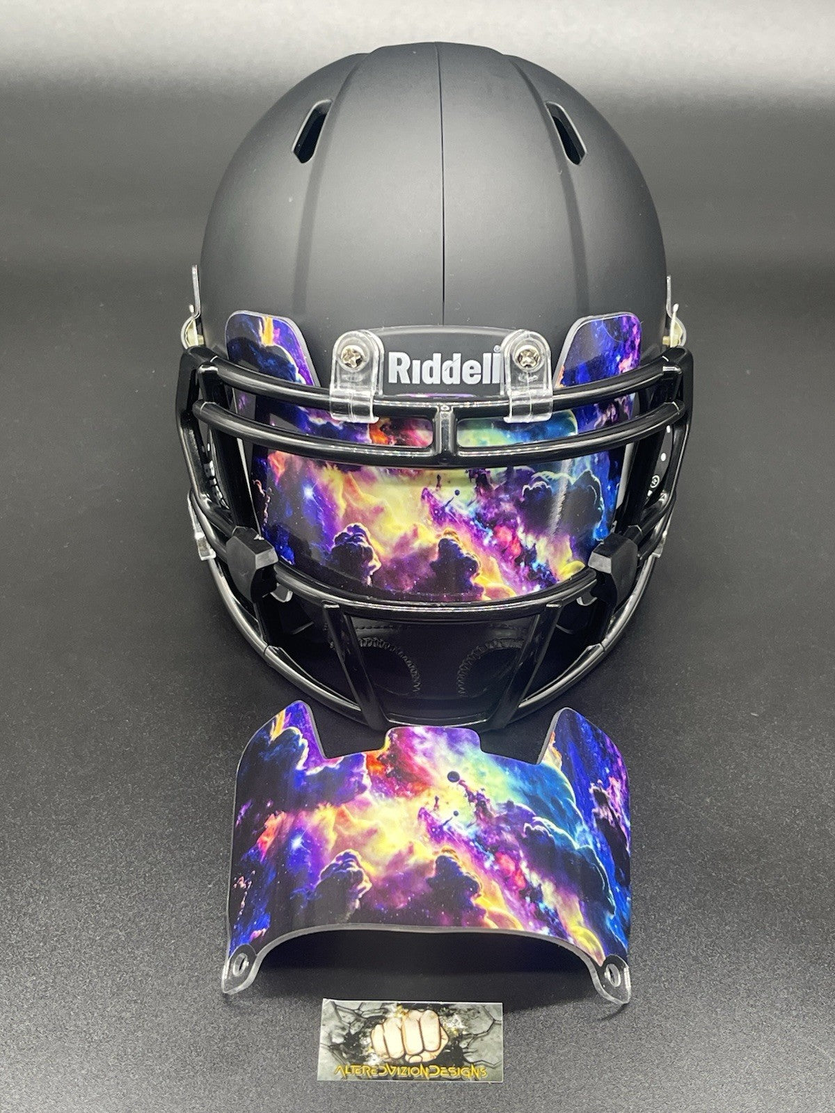 Rainbow Galaxy Clouds Custom Mini Helmet Visor (Hard Style) Riddell Compatible