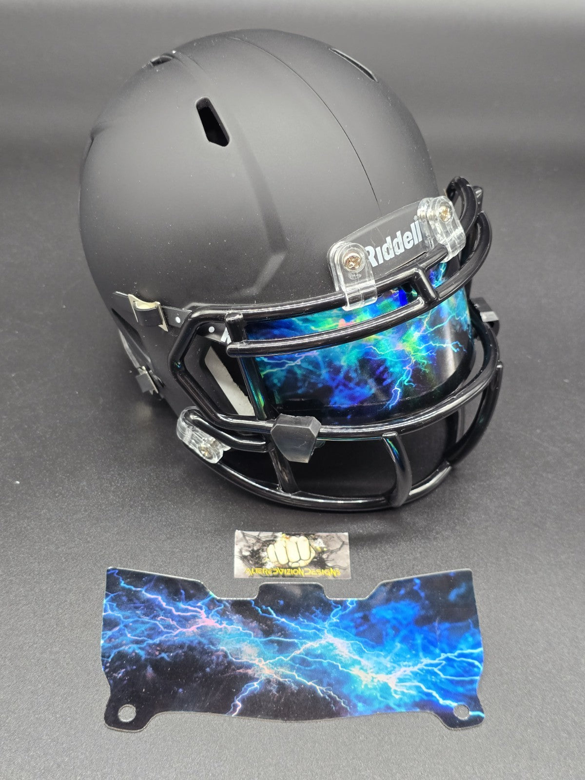 Custom Blue Lighting Mini Helmet Visor (Thin Flexi Style)  Riddell compatible