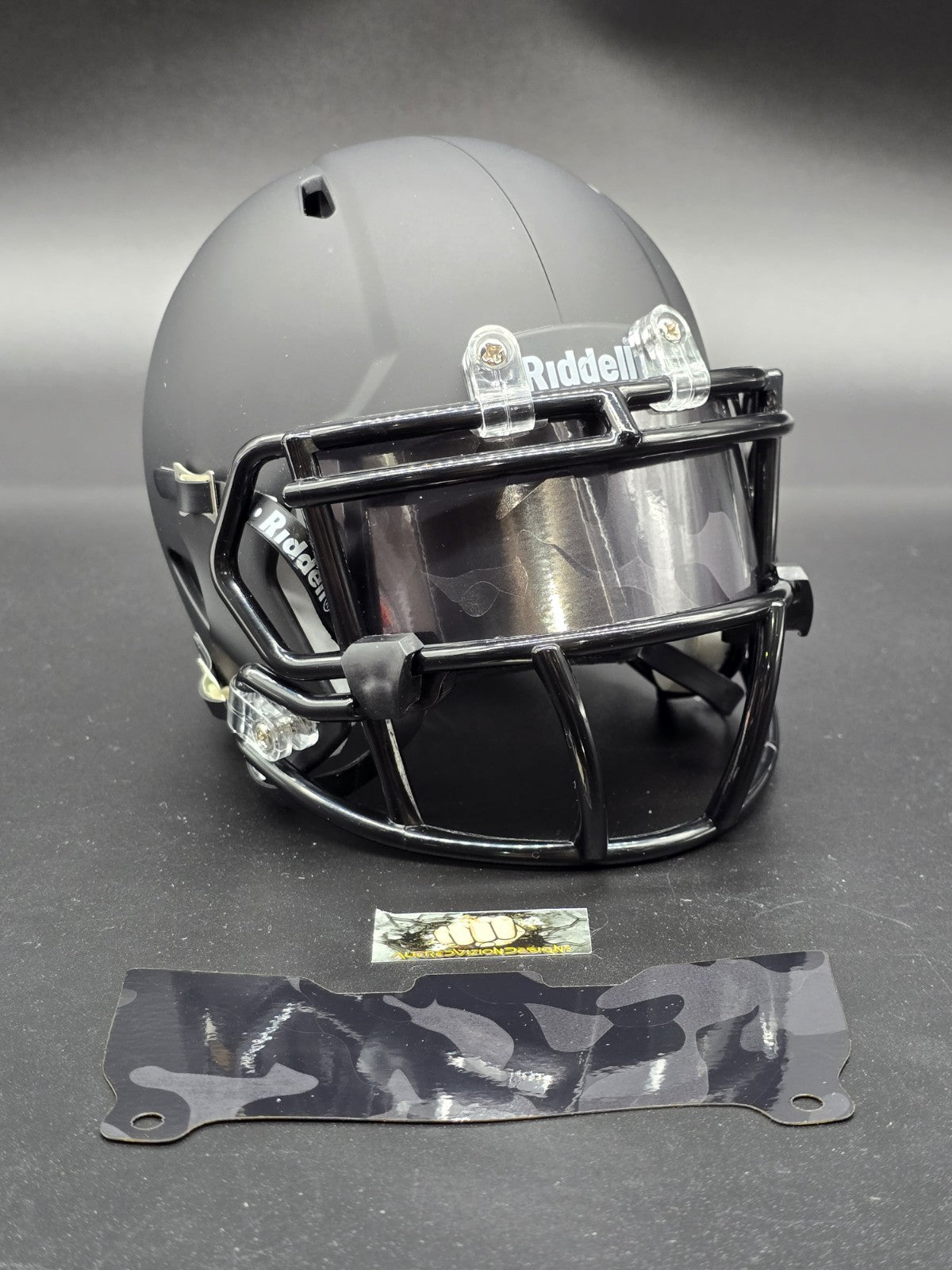 Custom Black Camo Mini Helmet Visor (Thin Flexi Style)  Riddell compatible