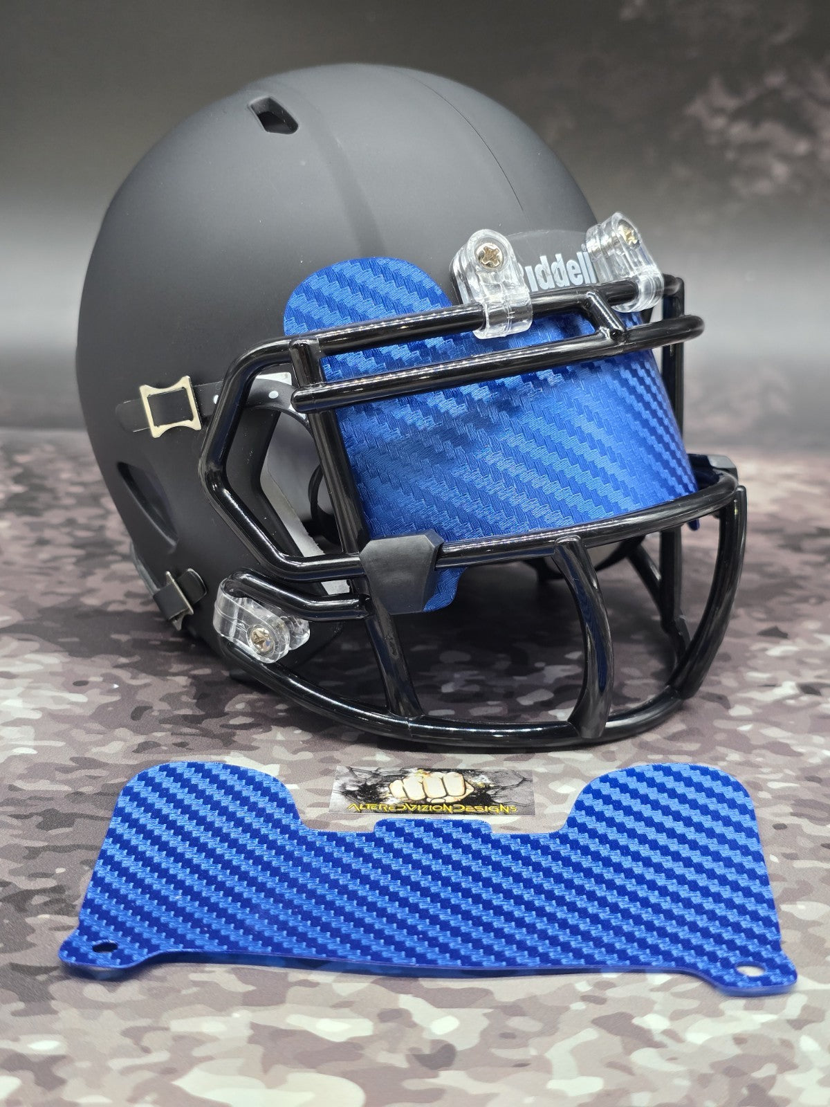 Custom Blue Carbon Mini Helmet Visor (Thin Flexi Style)  Riddell compatible