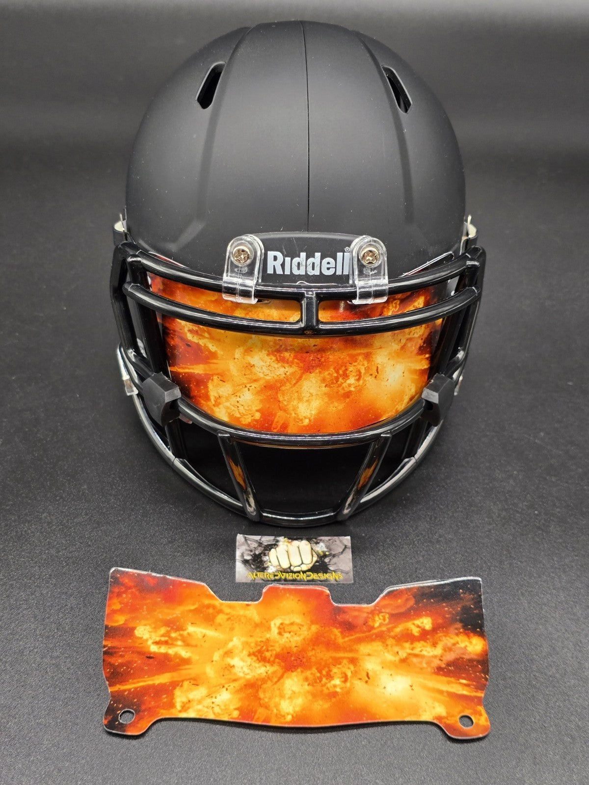 Custom Flame Explosion Mini Helmet Visor (Thin Flexi Style)  Riddell compatible