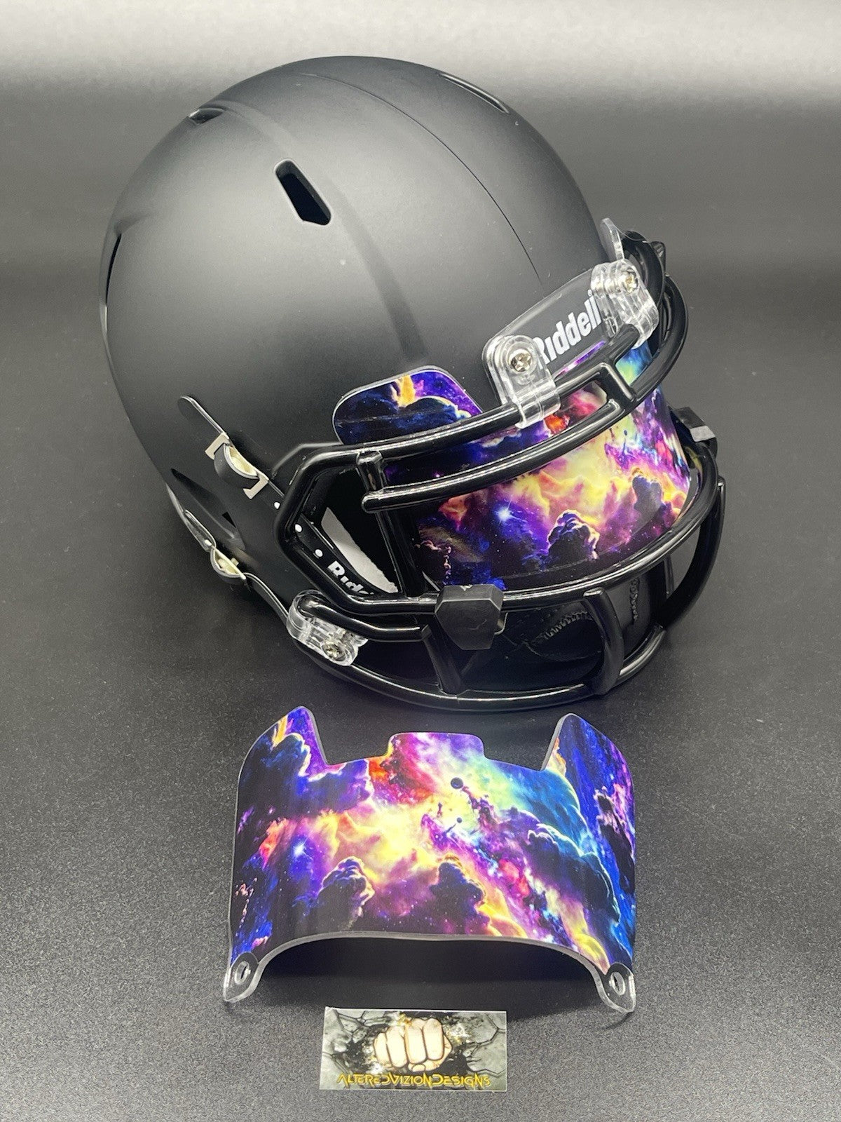 Rainbow Galaxy Clouds Custom Mini Helmet Visor (Hard Style) Riddell Compatible