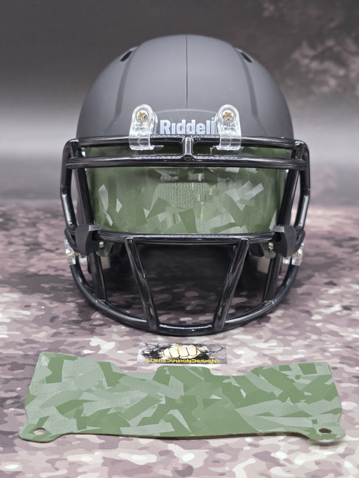 Custom Army Green Mini Helmet Visor (Thin Flexi Style)  Riddell compatible