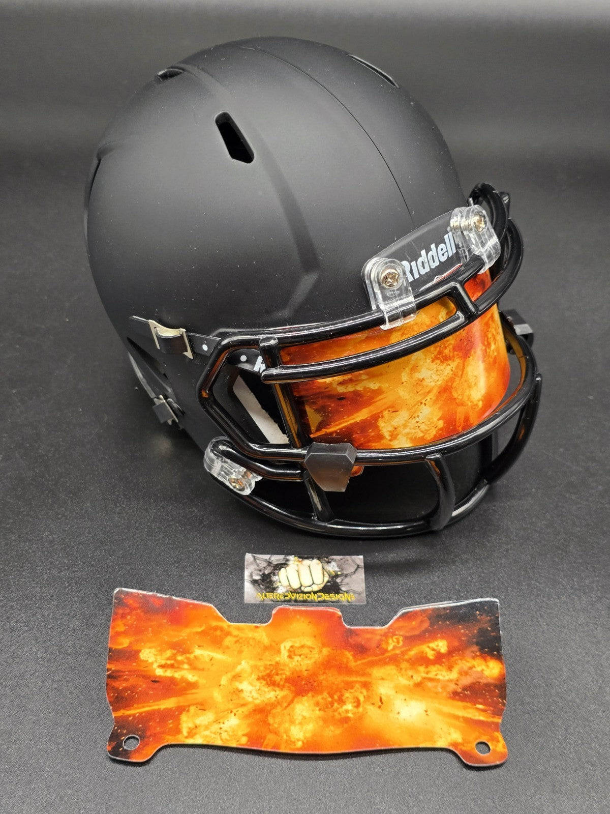 Custom Flame Explosion Mini Helmet Visor (Thin Flexi Style)  Riddell compatible