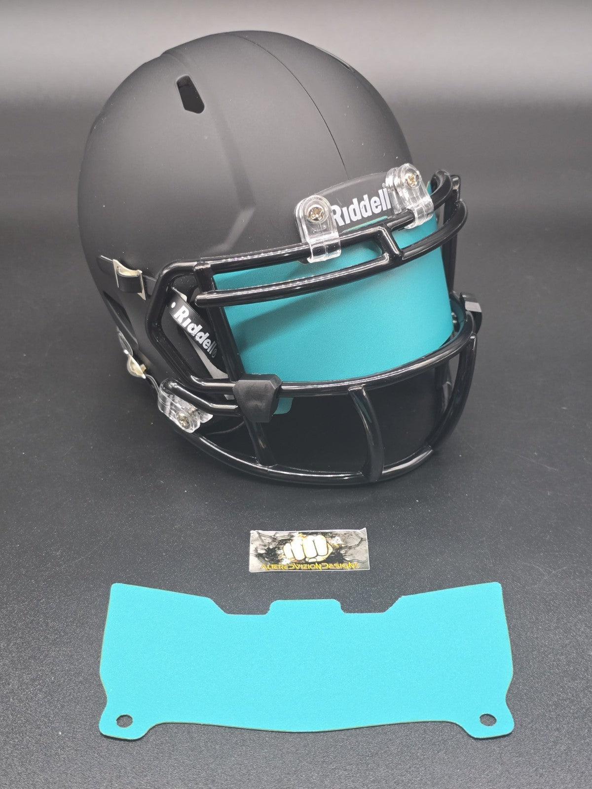 Custom Teal Blue Matte Mini Helmet Visor (Thin Flexi Style)  Riddell compatible