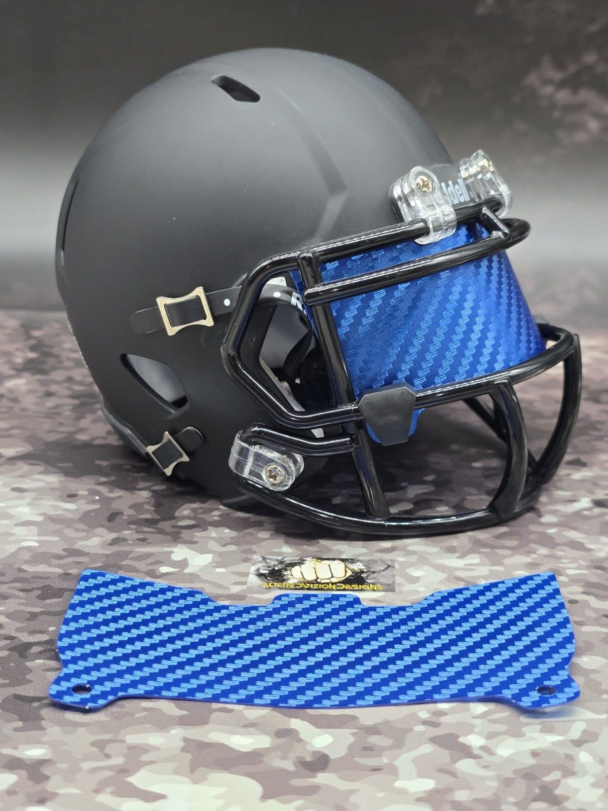 Custom Blue Carbon Mini Helmet Visor (Thin Flexi Style)  Riddell compatible