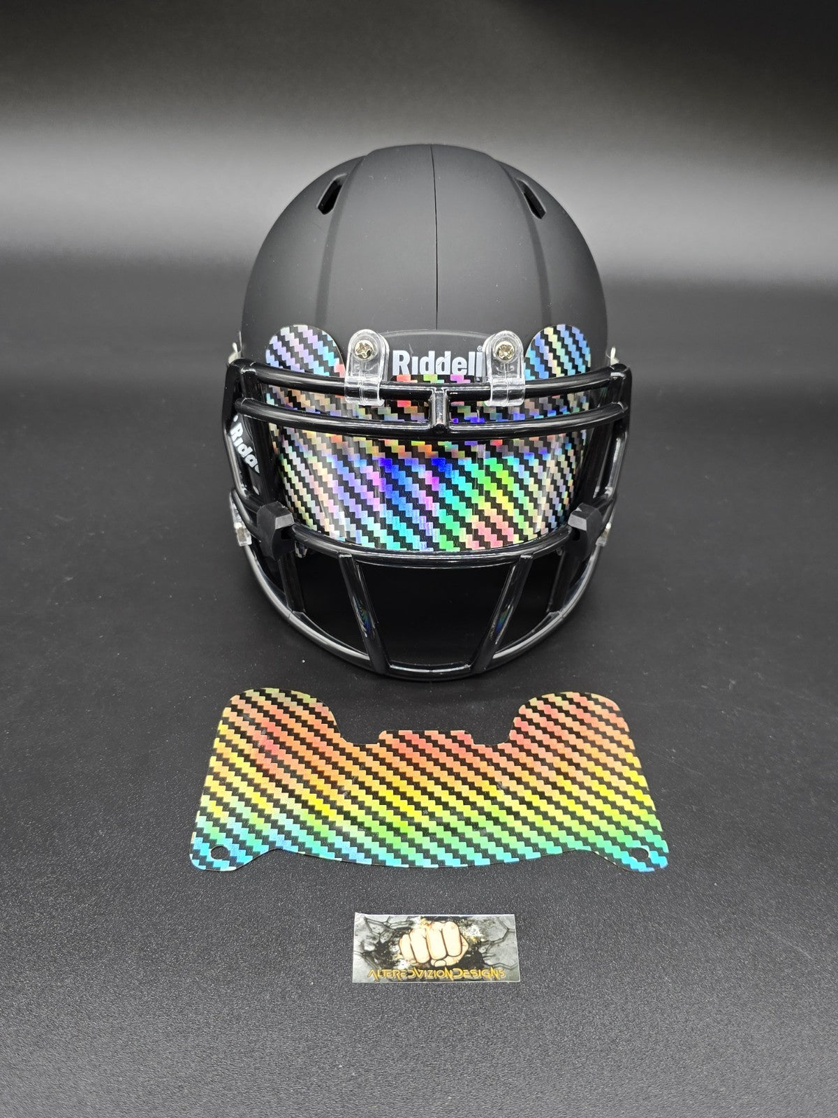 Custom Silver Carbon Mini Helmet Visor (Thin Flexi Style)  Riddell compatible