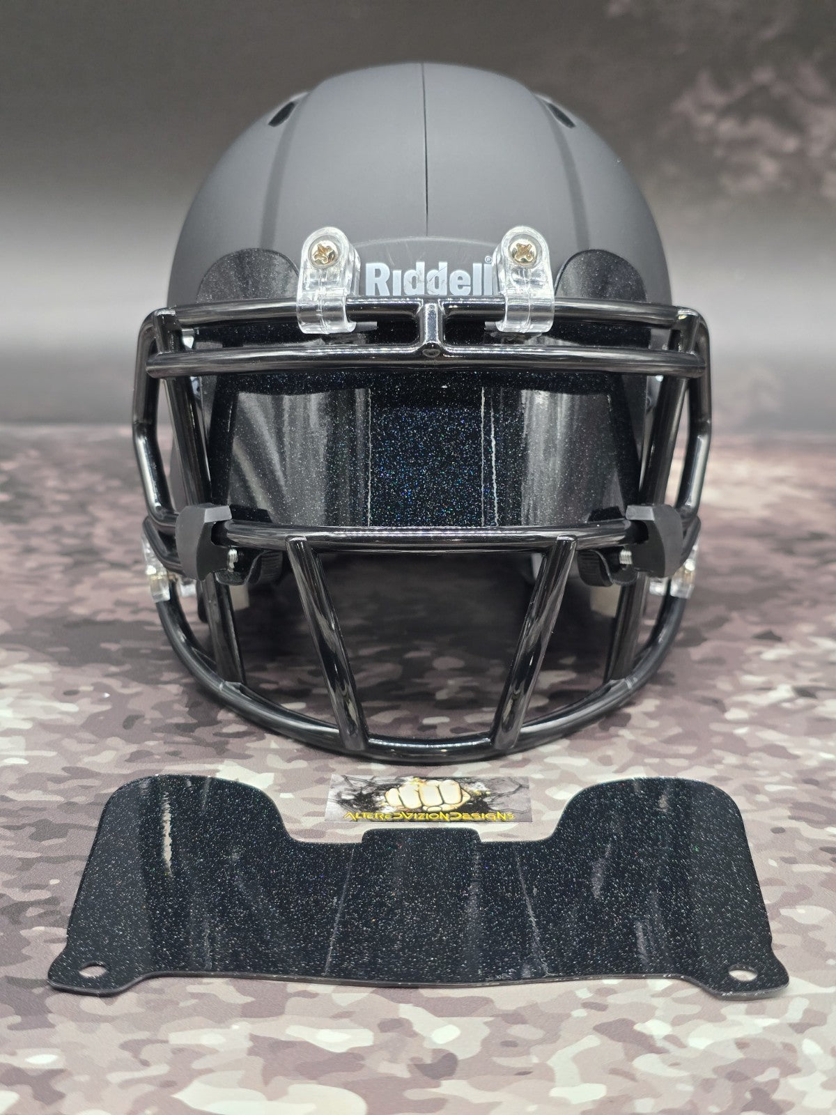 Custom Black Glitter Mini Helmet Visor (Thin Flexi Style)  Riddell compatible