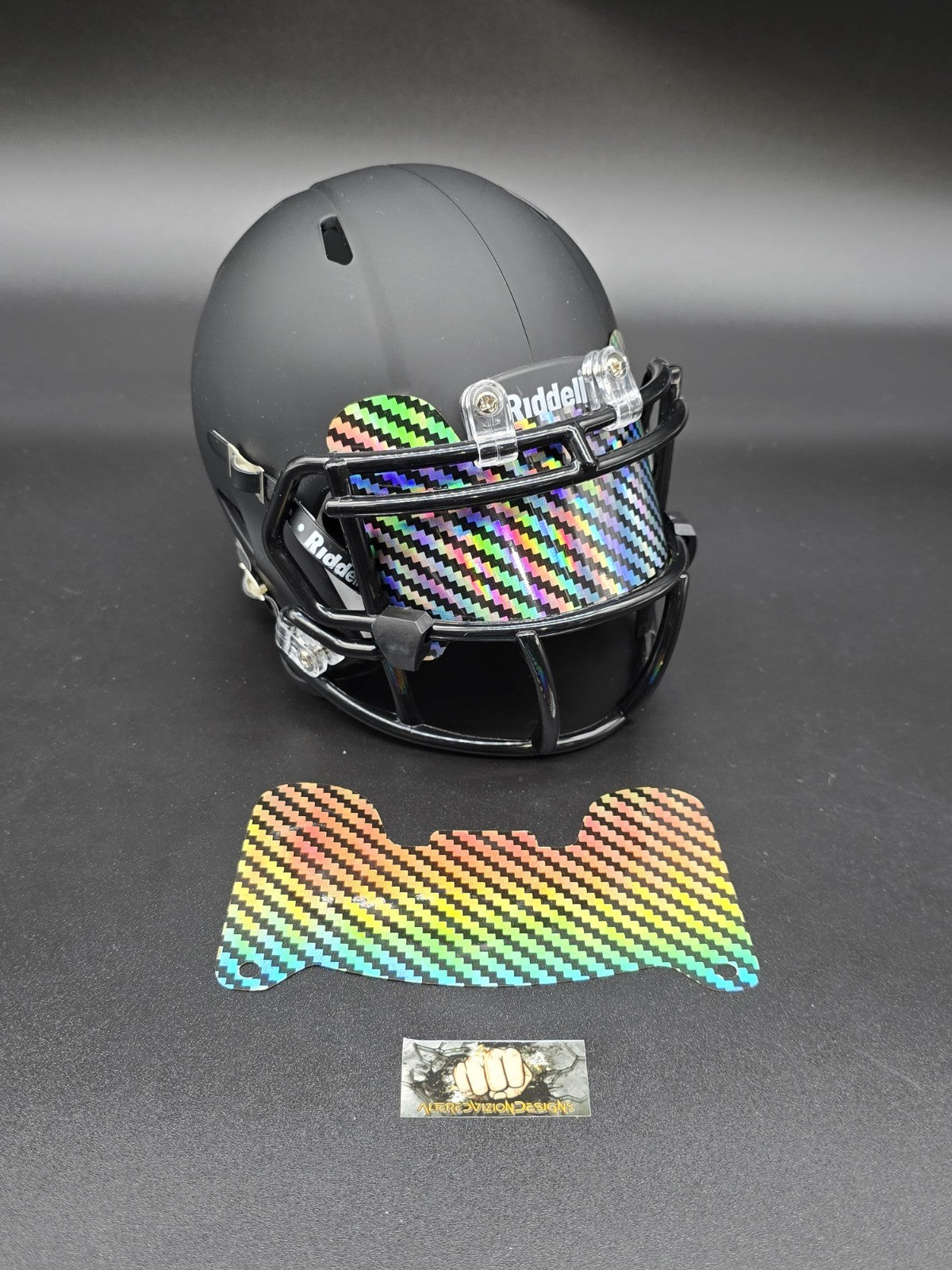 Custom Silver Carbon Mini Helmet Visor (Thin Flexi Style)  Riddell compatible