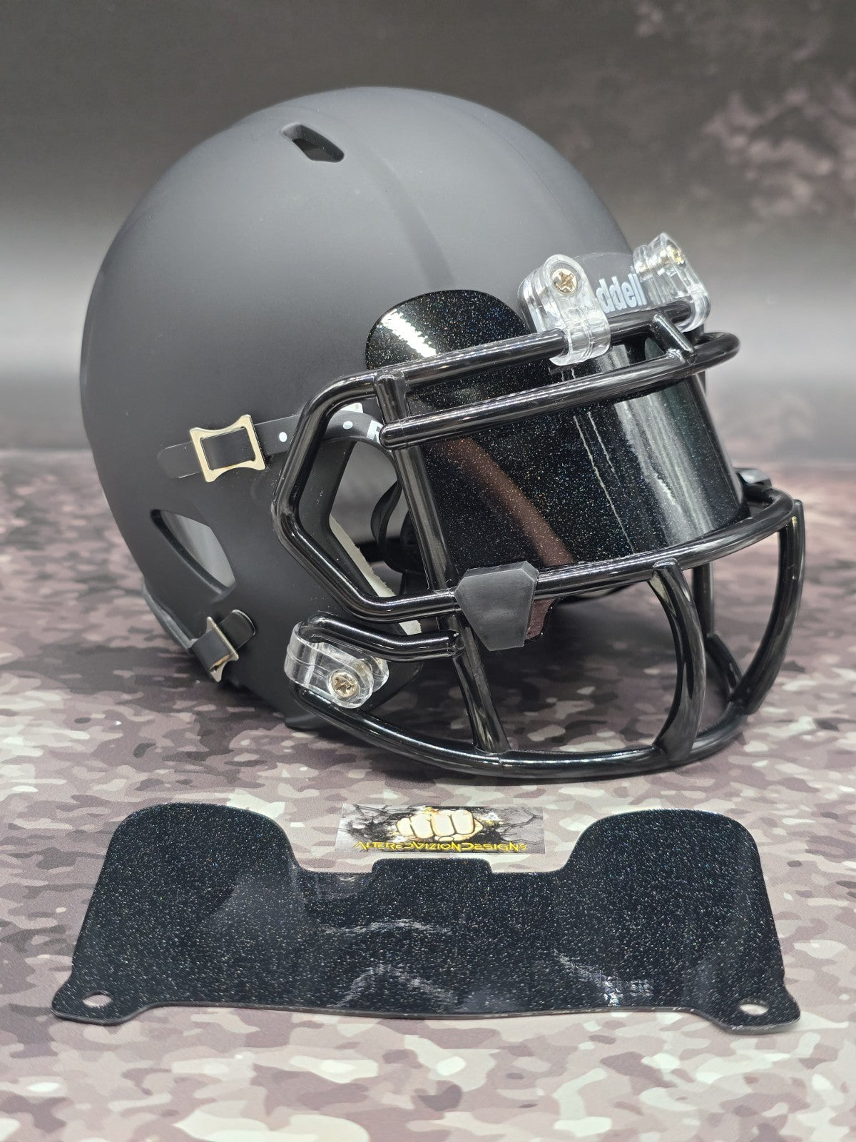 Custom Black Glitter Mini Helmet Visor (Thin Flexi Style)  Riddell compatible