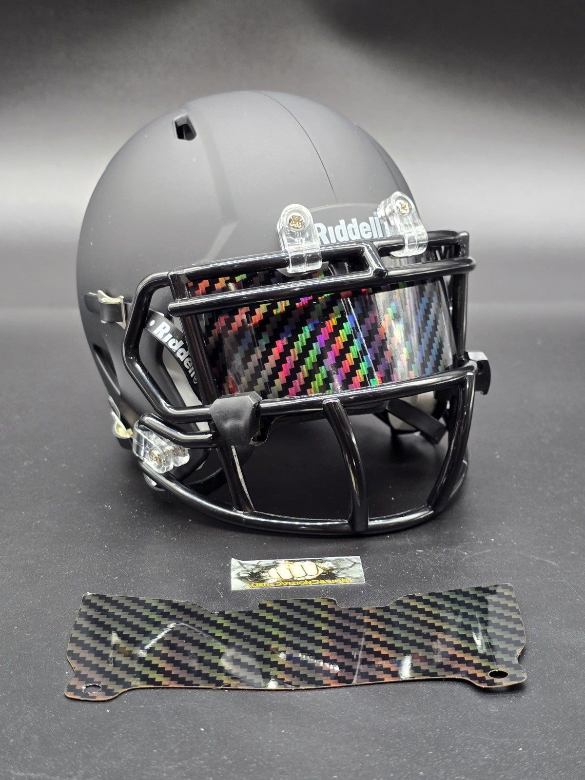 Custom Black Carbon Mini Helmet Visor (Thin Flexi Style)  Riddell compatible