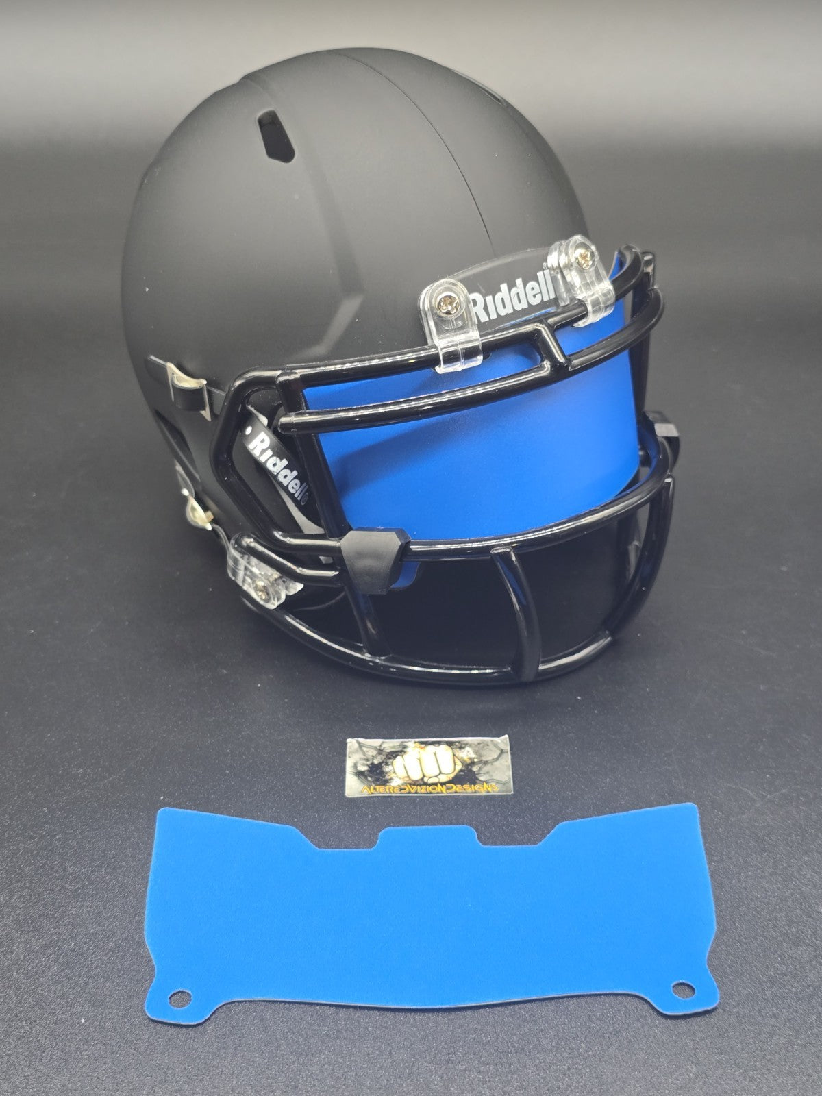 Custom Lite Blue Matte Mini Helmet Visor (Thin Flexi Style)  Riddell compatible