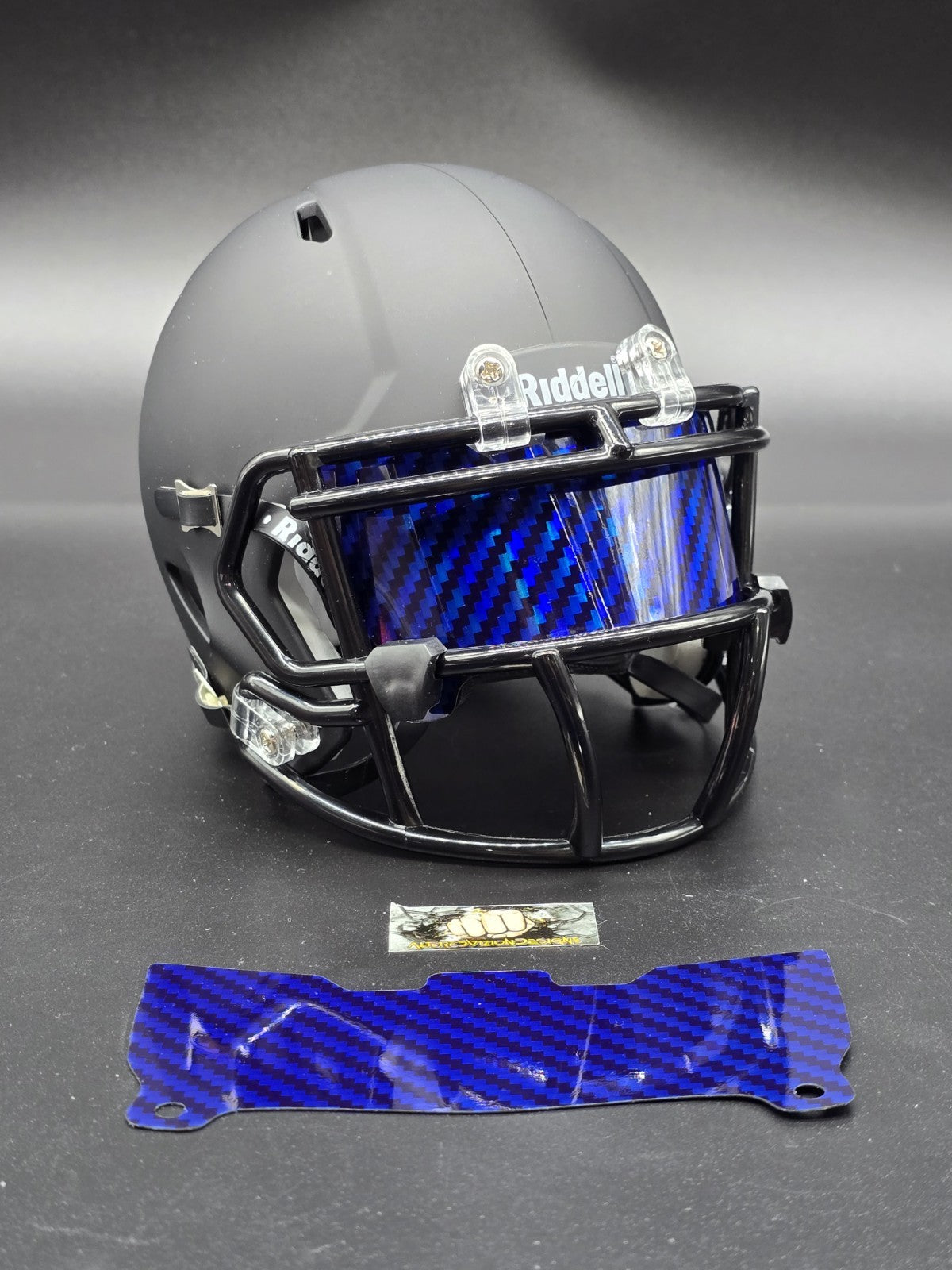 Custom Blue Carbon Mini Helmet Visor (Thin Flexi Style)  Riddell compatible