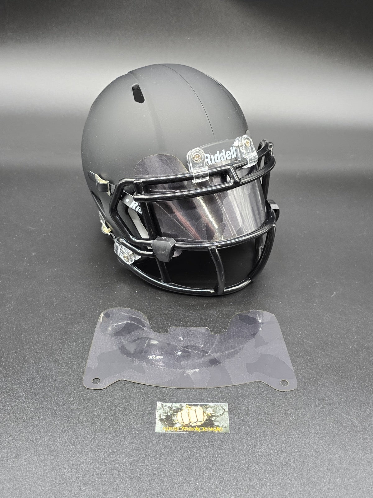 Custom Black Camo Mini Helmet Visor (Thin Flexi Style)  Riddell compatible